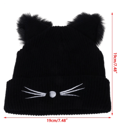 Hand-Knitted Cat Ear Winter Beanie