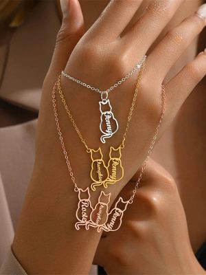 Personalized 1-4 Cats Name Necklace
