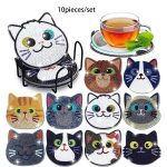 10pcs Diamond Cat Coasters Set