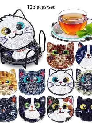 10pcs Diamond Cat Coasters Set