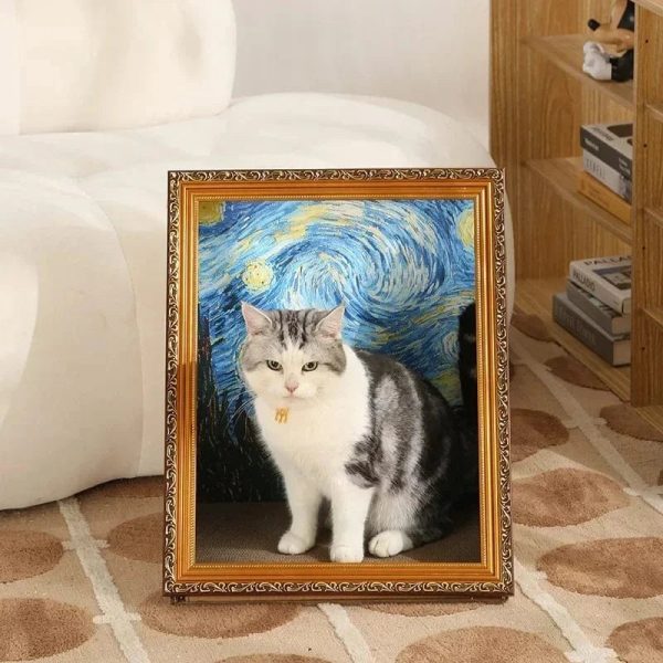 Oil painting cat scratching board