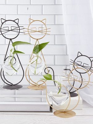 Cat Hydroponic Flower Metal Vases