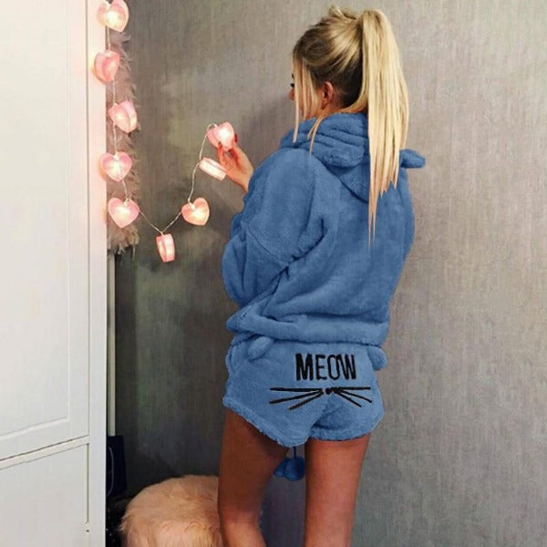 Winter Cat Pajamas Hoodie Set
