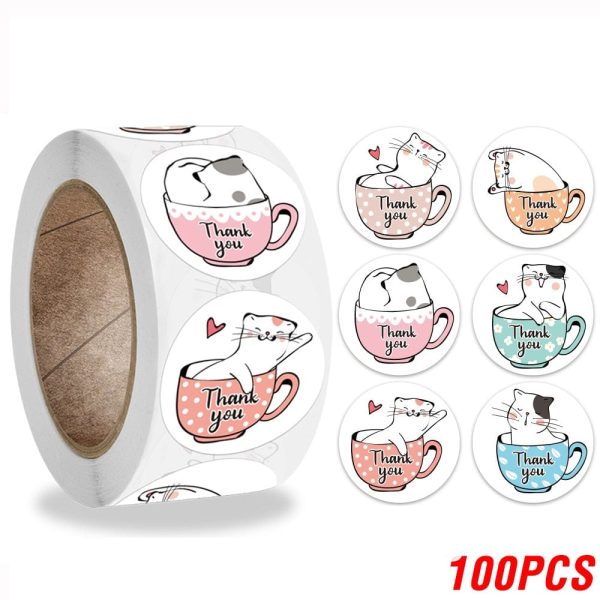 Cute Cat Thank You Stickers