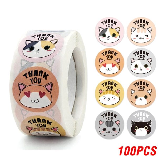 Cute Cat Thank You Stickers