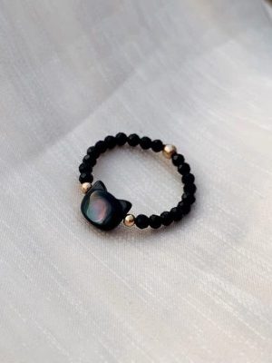 Black White Cat Lovers Stone Ring