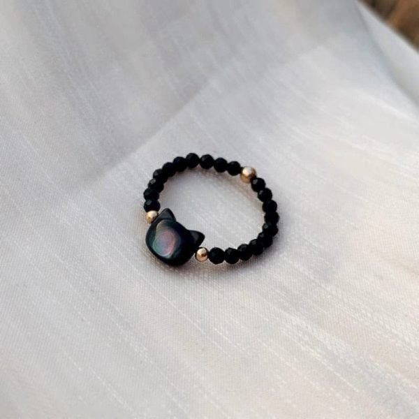 Black White Cat Lovers Stone Ring