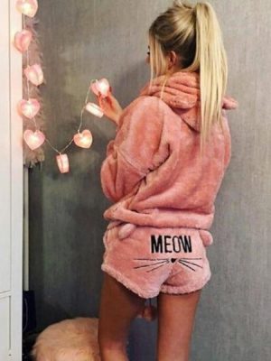 Winter Cat Pajamas Hoodie Set