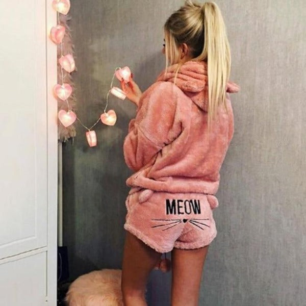 Winter Cat Pajamas Hoodie Set