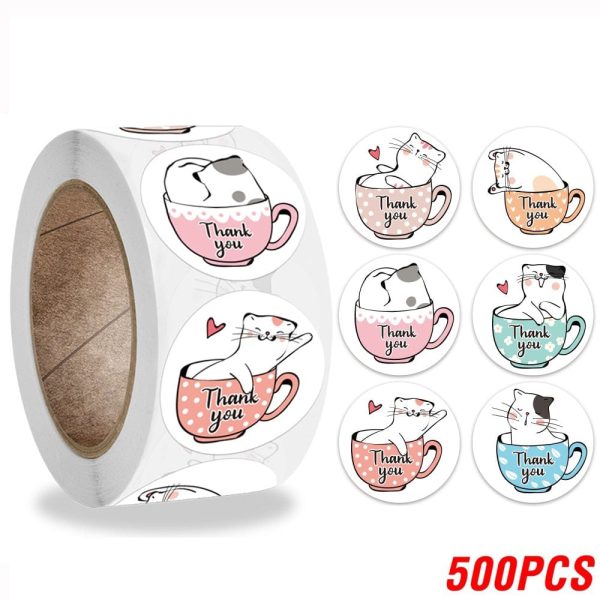 Cute Cat Thank You Stickers