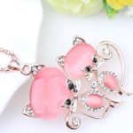 Elegant Pink Crystal Cat Necklace