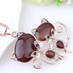 Elegant Pink Crystal Cat Necklace