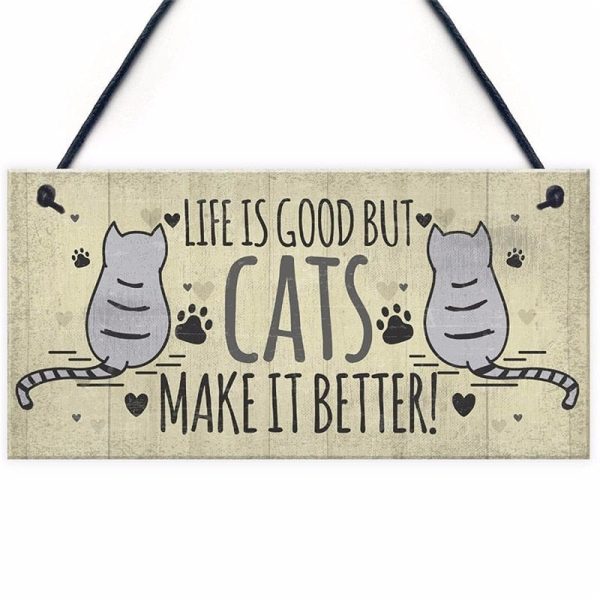 Life with Cats Home Wooden Plaques
