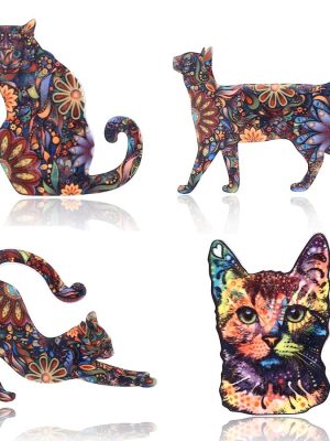 Multicolor Flowery Backpack Cat Brooch