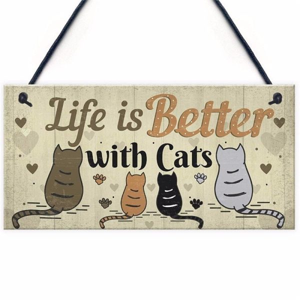 Life with Cats Home Wooden Plaques