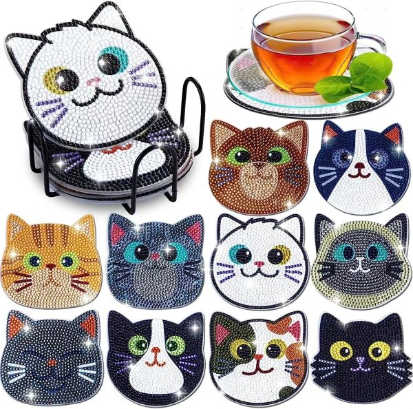 10pcs Diamond Cat Coasters Set