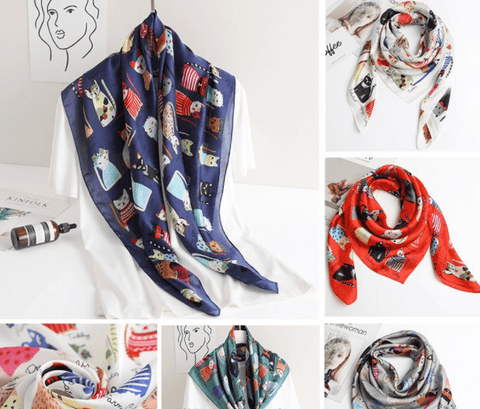 Cat Printed Square Silk Scarf 7