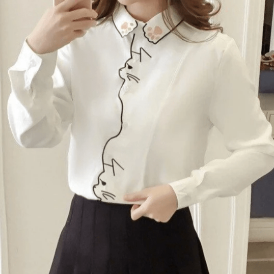 Cat Embroidery Blouse