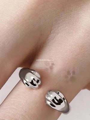 Silver Cute Cat Paw Ring