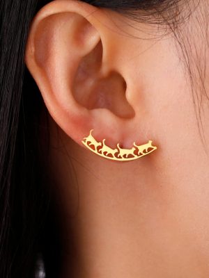 Four Cats Walking Stud Earrings