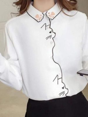 Cat Embroidery Blouse