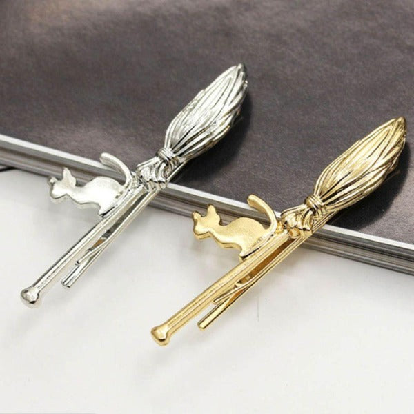 Cat on a Broom Hair Clip