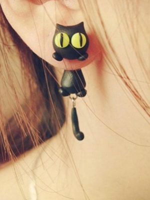Cute Curious Black Cat Earrings