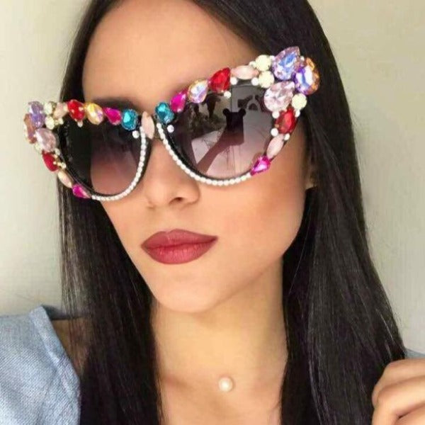 Crystals on Cat Eyes Sunglasses