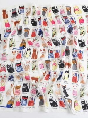 Cat Printed Square Silk Scarf