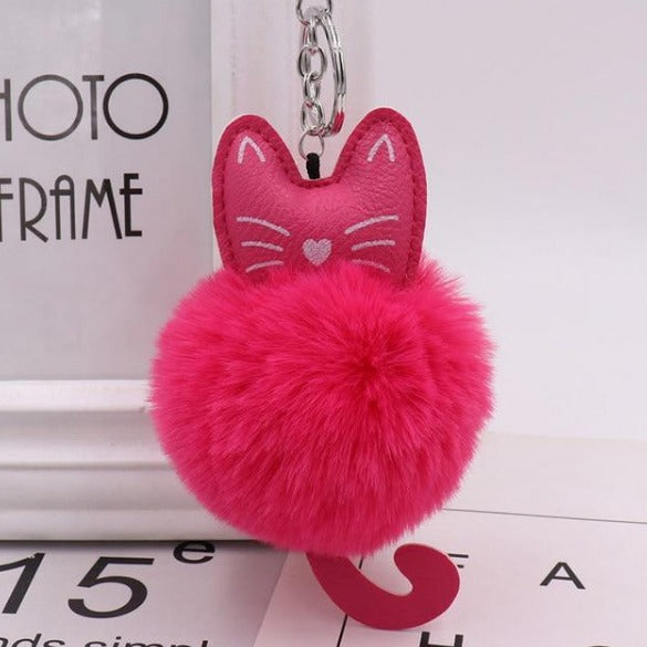 Fluffy Pom-Pom Kitty Cat Keychain