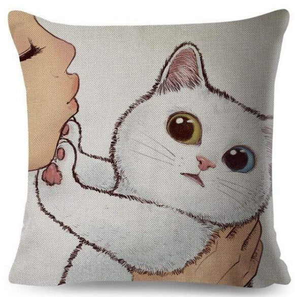 Funny Love Kiss Cat Pillow Case
