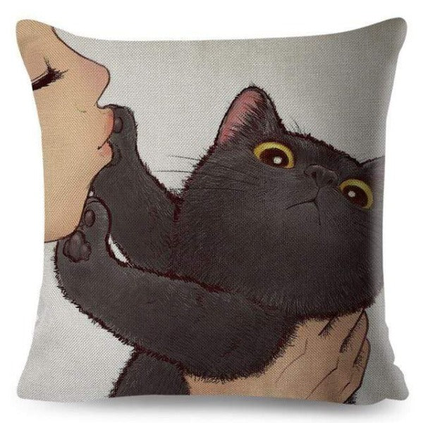 Funny Love Kiss Cat Pillow Case