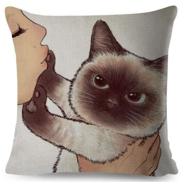 Funny Love Kiss Cat Pillow Case