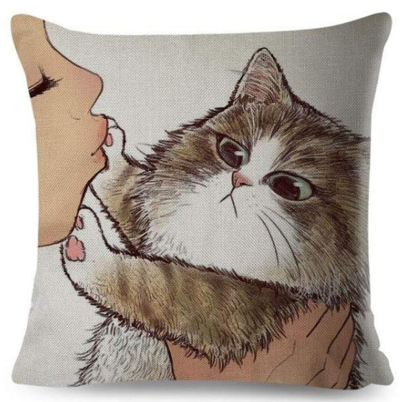 Funny Love Kiss Cat Pillow Case