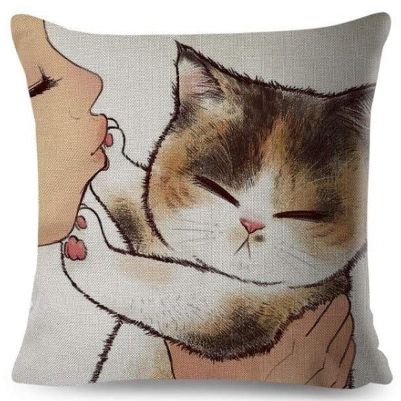 Funny Love Kiss Cat Pillow Case