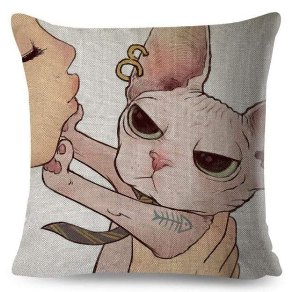 Funny Love Kiss Cat Pillow Case