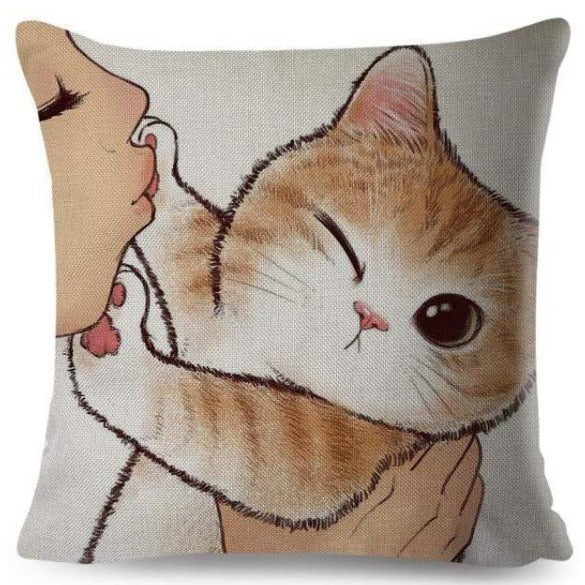 Funny Love Kiss Cat Pillow Case