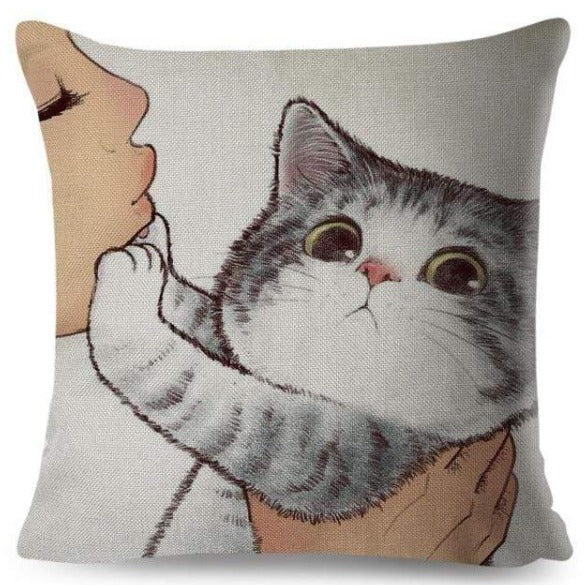Funny Love Kiss Cat Pillow Case