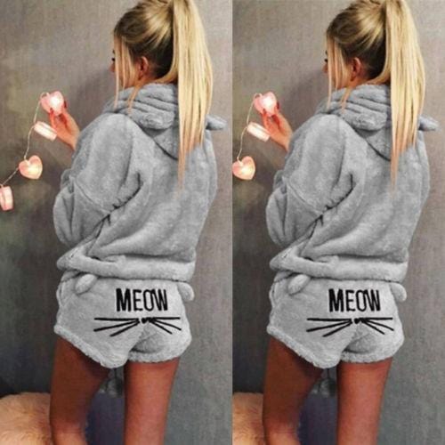 Winter Cat Pajamas Hoodie Set
