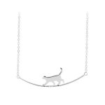 Walking Cat Curved Silver Necklace