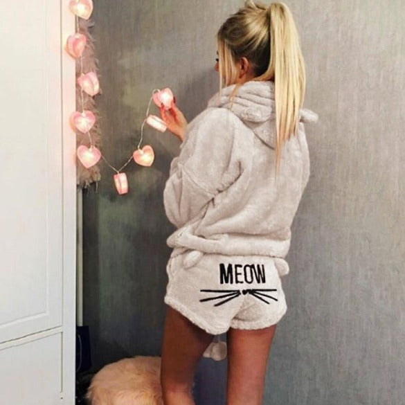 Winter Cat Pajamas Hoodie Set