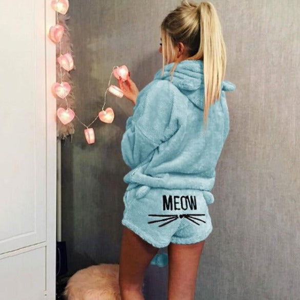 Winter Cat Pajamas Hoodie Set