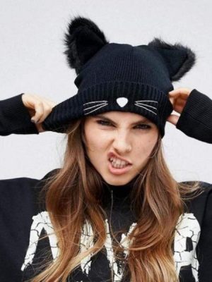 Hand-Knitted Cat Ear Winter Beanie