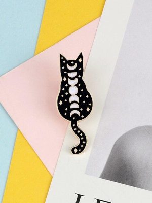 Beautiful Black Cat Enamel Brooch