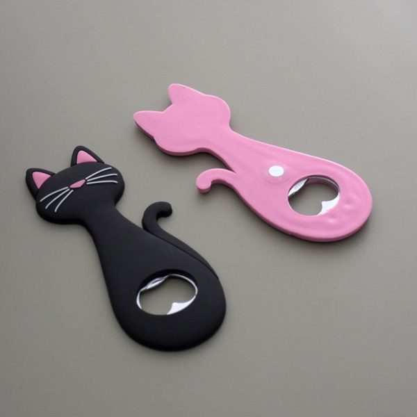 Black Pink Cat Magnetic Bottle Opener