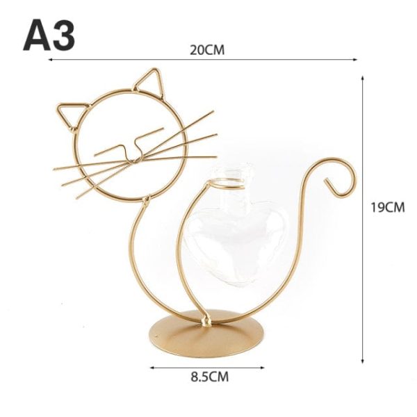 Cat Hydroponic Flower Metal Vases