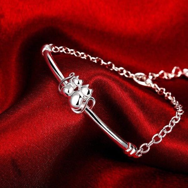 925 Sterling Silver Cat Couple Bracelet