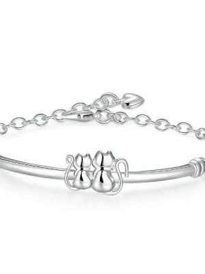 925 Sterling Silver Cat Couple Bracelet