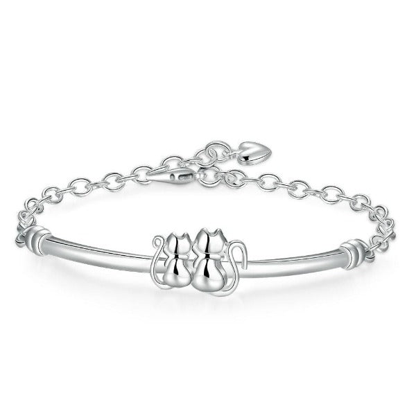 925 Sterling Silver Cat Couple Bracelet