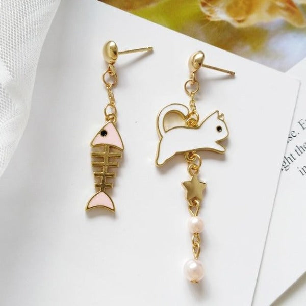 Cat Fish Cute Earrings